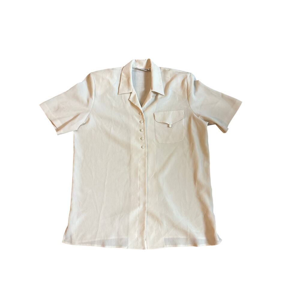 Christie &‎ Jill Women’s Large Crepe Button Down Cream Blouse GUC
